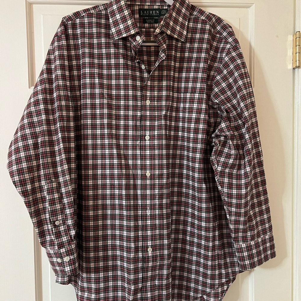 Ralph Lauren Men's Red and White Plaid Shirt
